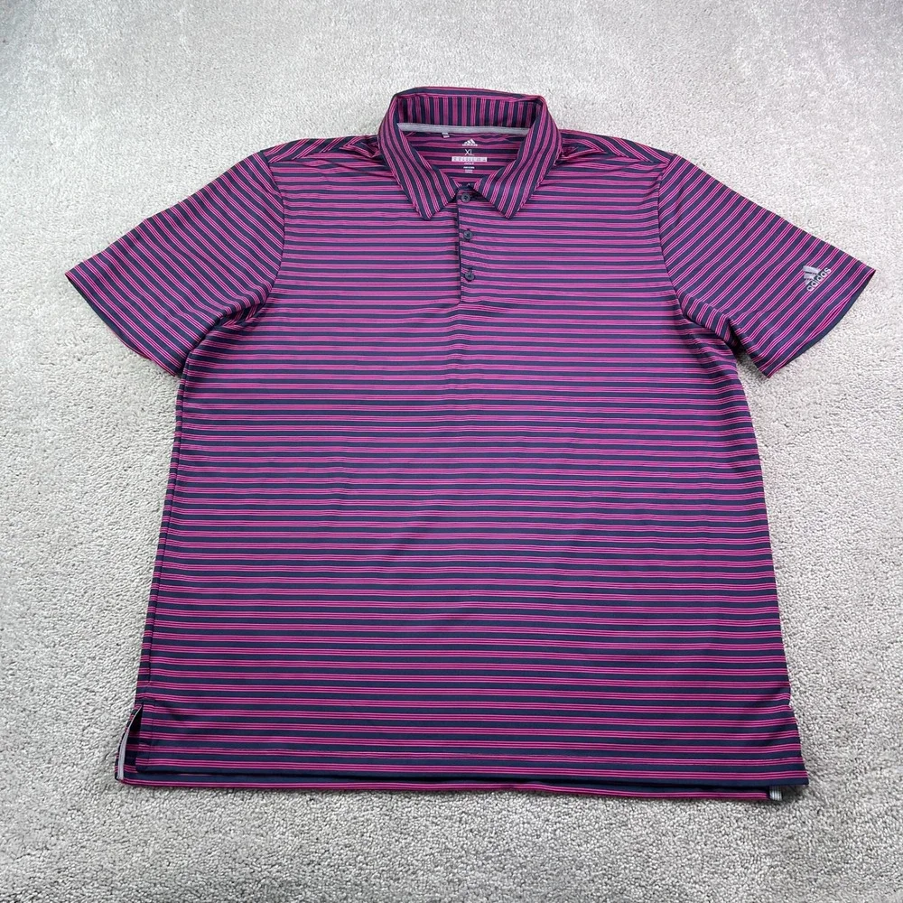Adidas Polo Shirt Mens XL Blue Pink Stripes Golf Performance Stretch Athletic